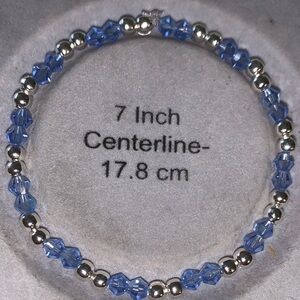 Elegant Blue Crystal and Silver Beaded stretch Bracelet